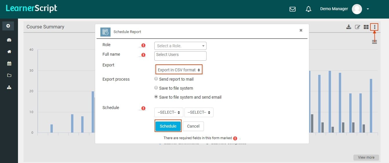 Learnerscript report schedule